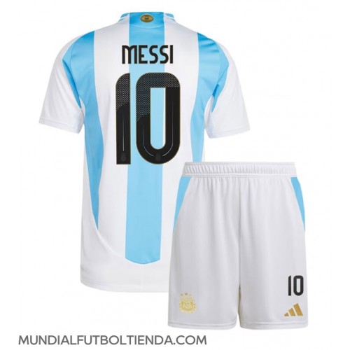 Camiseta Argentina Lionel Messi #10 Primera Equipación Replica Copa America 2024 para niños mangas cortas (+ Pantalones cortos)